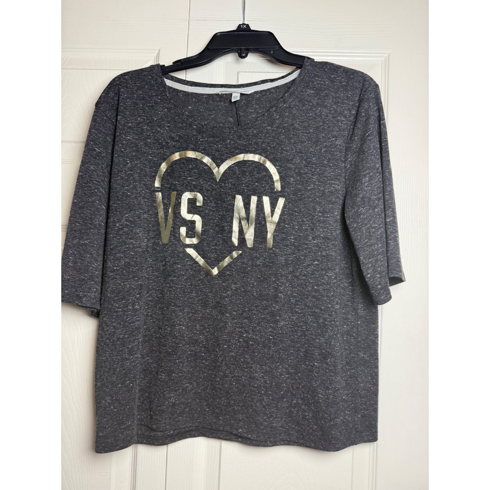 Victoria's Secret VS NY Heart Gold Foil Heather‎ Grey Short Sleeve Top Large